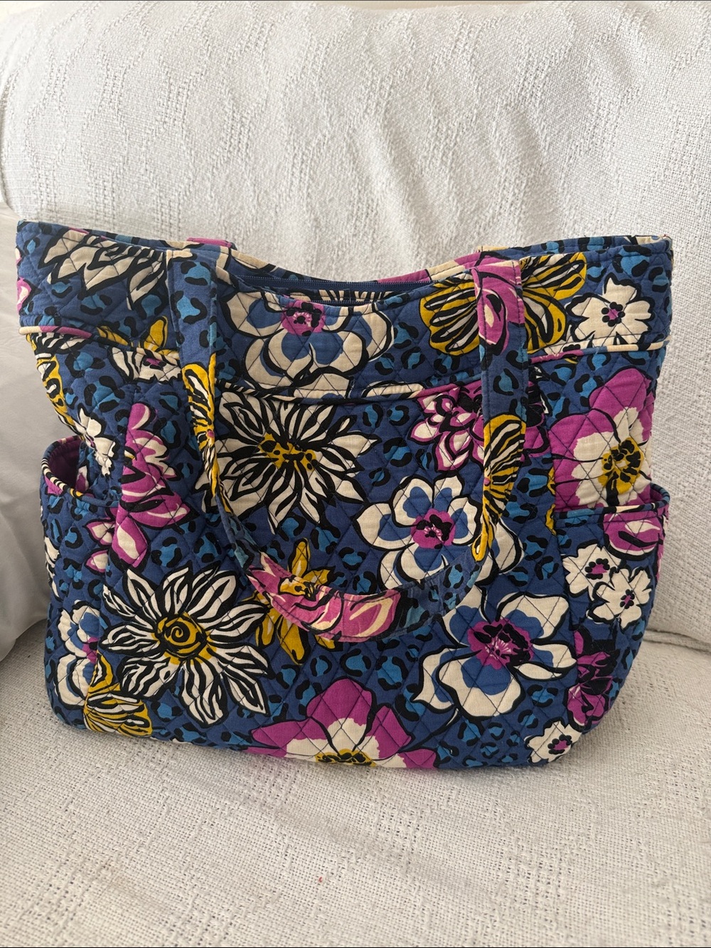 Vera Bradley Quilted Floral Tote Bag in Blue and Pink